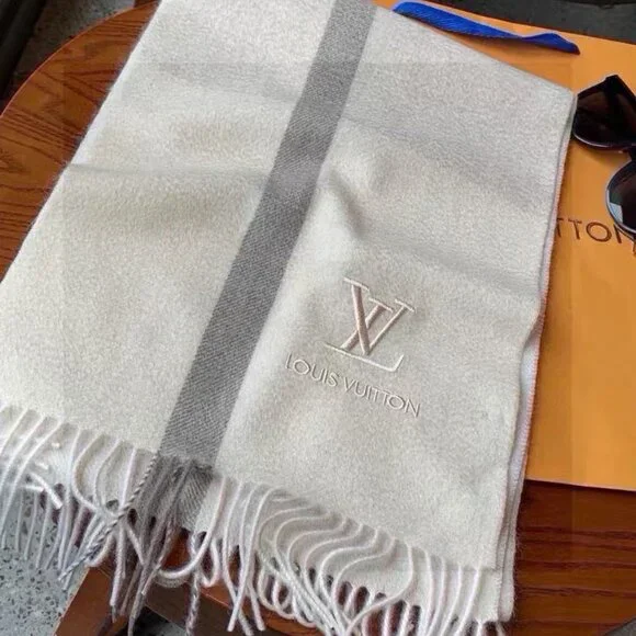New Embroidered Logo Cashmere Scarf - Beige/Cream